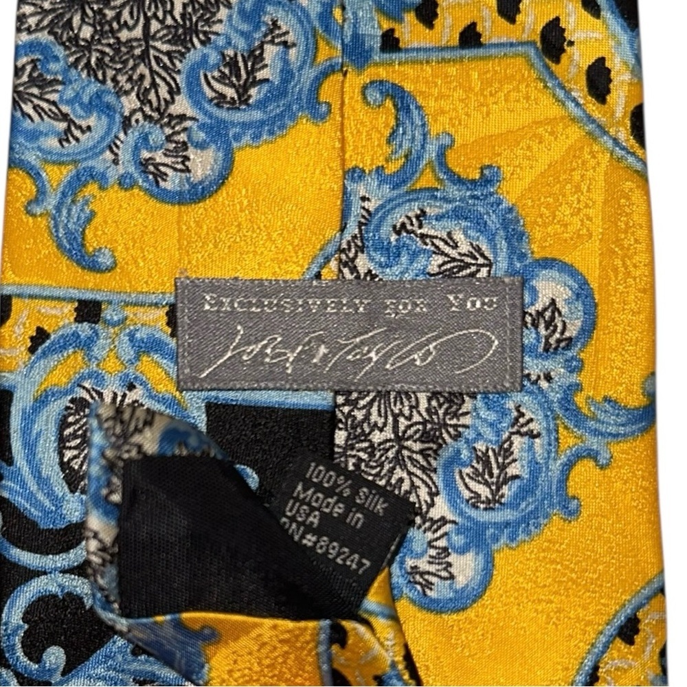Vintage Lord & Taylor Mens Tie Silk Blue Yellow Baroque Necktie 60x3.75” USA - Picture 3 of 5